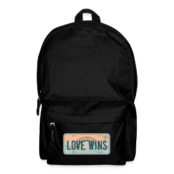Retro License Plate – Love Wins Rainbow - Backpack - black - Front