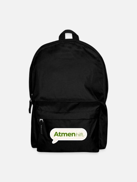 Atmen hilft – Achtsamkeitsspruch in Moosgrün - Rucksack - Schwarz