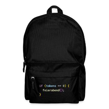 if (tokens == 0) feierabend(); – KI Feierabend - Rucksack - Schwarz - Vorne