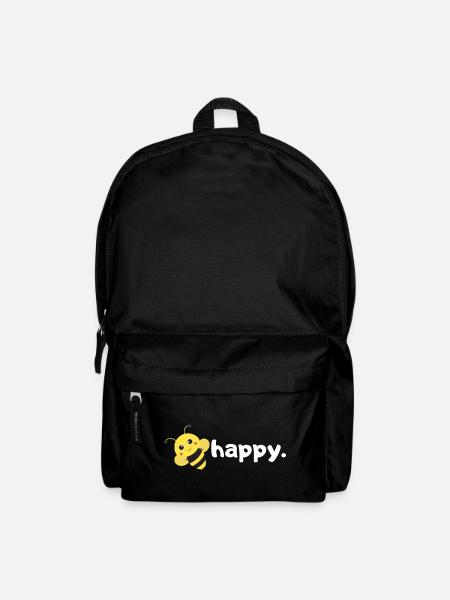 Bee Happy. Be happy. |funny wordplay bee design| - Backpack - black