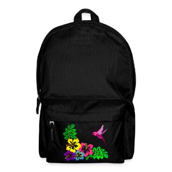 Tropical Hibiscus Motif Hummingbird - Backpack - black - Front