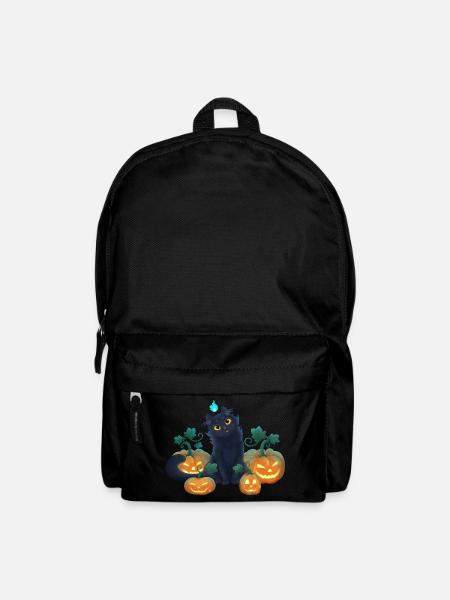 Süßes schwarzes Kätzchen und Halloween Kürbisse - Rucksack - Schwarz