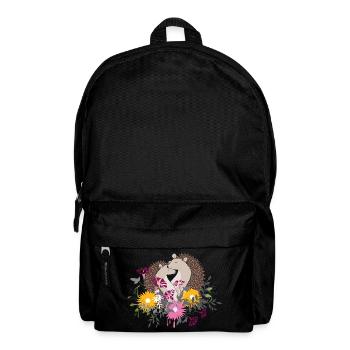 Zwei kleine Igel sitzen gemeinsam im Blumenbeet - Rucksack - Schwarz - Vorne