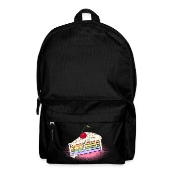 Stück Regenbogen Kuchen mit Kirsche im Comic Stil - Rucksack - Schwarz - Vorne