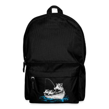 Wild boars on fish – illustration of wild boars in a boat - Backpack - black - Front