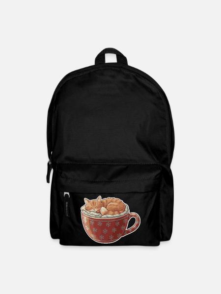 Sleeping cat in Christmas mug - Backpack - black