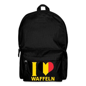 I Love Waffles Belgium Flag Heart Food Design - Backpack - black - Front