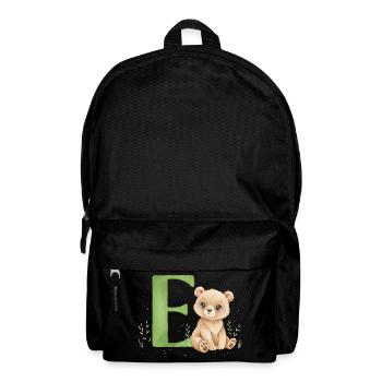 E mit Teddy: Verspielter Buchstabe E - Rucksack - Schwarz - Vorne