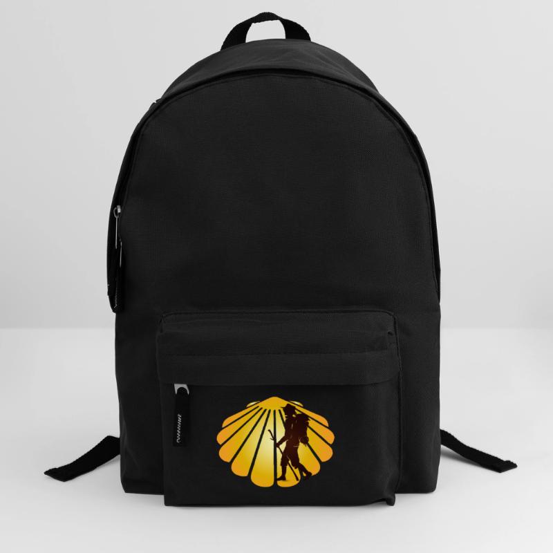 A pilgrim on a pilgrimage path with scallops Backpack
