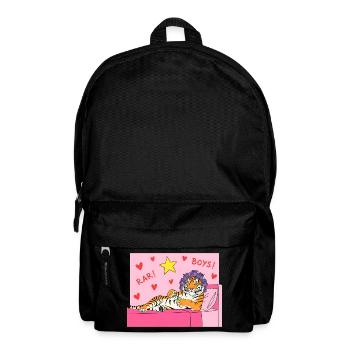 Pink Tiger Lounge with Hearts and Hair Curlers - Backpack - black - Front
