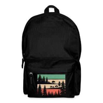 Retro Wald Natur Silhouette Bäume Motiv Wandern - Rucksack - Schwarz - Vorne
