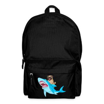 Pug Riding Shark Funny - Backpack - black - Front