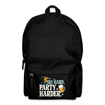 Ski Hard Party Harder Après Ski Spruch - Rucksack - Schwarz - Vorne