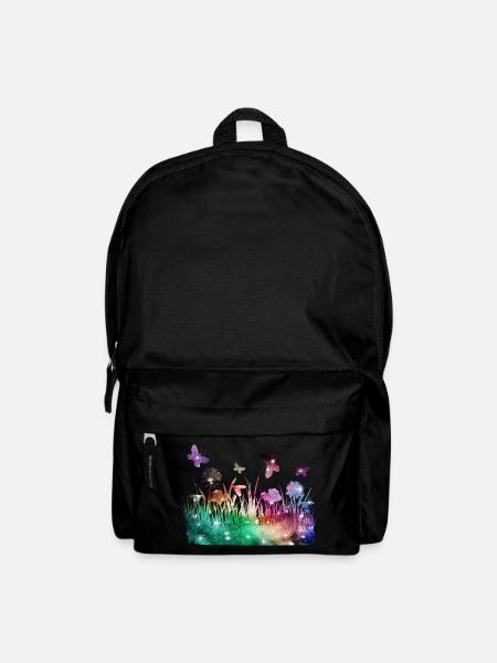 Blumenwiese Galaxie Garten Schmetterlinge - Rucksack - Schwarz