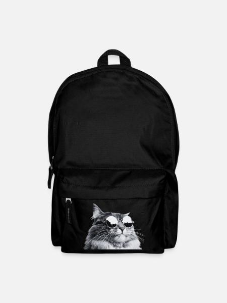 Grey Cat with Sunglasses Portrait - Backpack - black