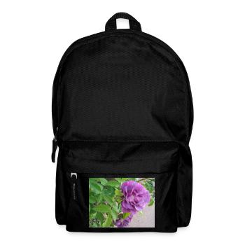 Rosenblüte violett - grüne Blätter - Rucksack - Schwarz - Vorne
