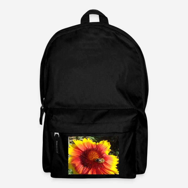 Hummel auf Kokardenblüte rot gelb - Rucksack - Schwarz
