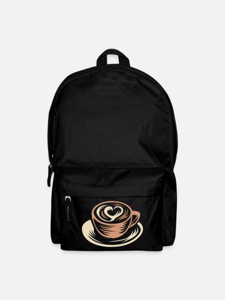 Stylisierte Kaffeetasse mit Latte Art Herz - Rucksack - Schwarz