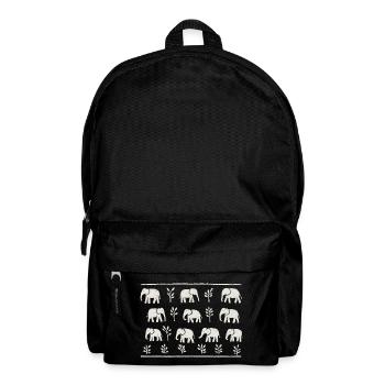 Elefanten und sich wiederholendes schwarz-weißes Laub - Rucksack - Schwarz - Vorne