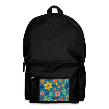 Retro style floral pattern on dark blue - Backpack - black - Front