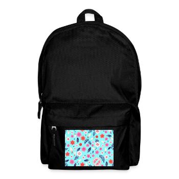 Floral pattern with surfboards on sky blue - Backpack - black - Front