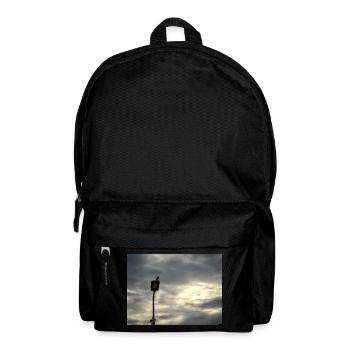 Bird on a lamppost under clouds - Backpack - black - Front