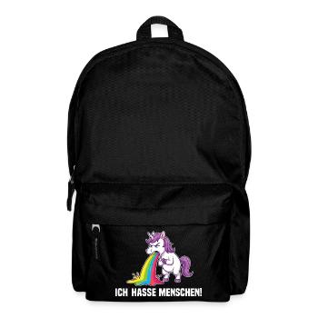 Lustiges Einhorn Ich hasse Menschen Regenbogen - Rucksack - Schwarz - Vorne