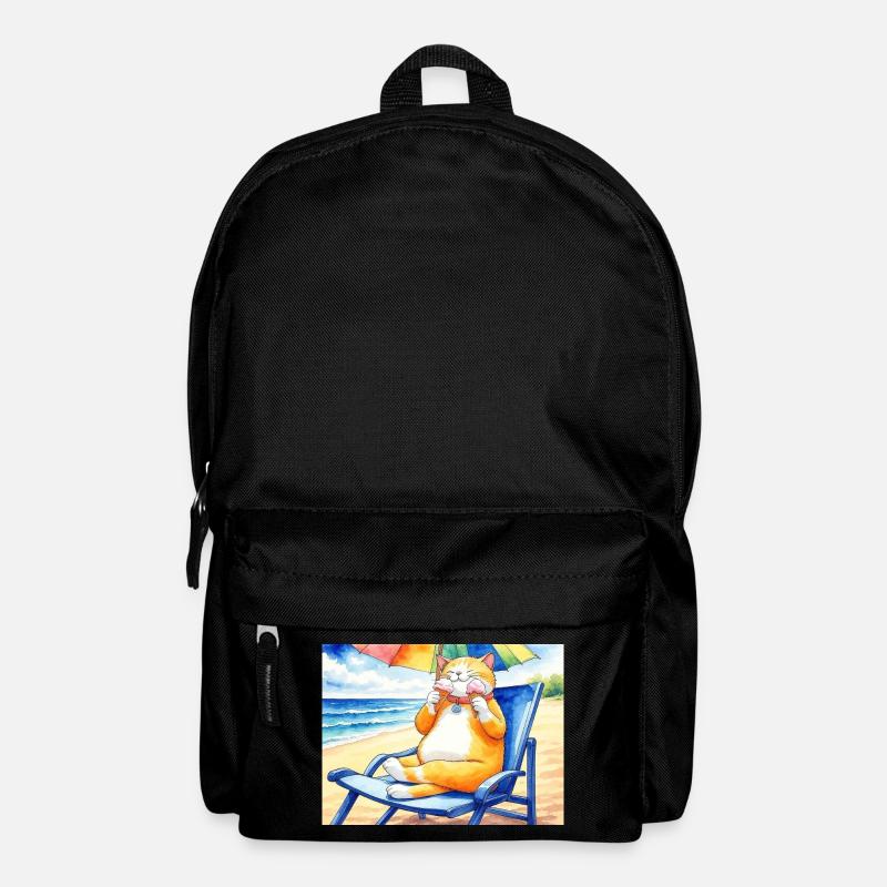 Chat sur la plage avec une glace - Sac à dos - noir