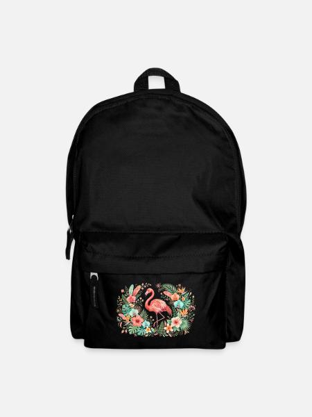 Flamingo im tropischen Blumenkranz - Rucksack - Schwarz
