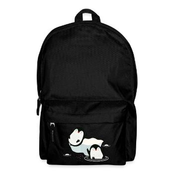 Two penguins playing in the water with floe - Backpack - black - Front