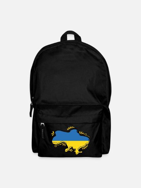 Ukraine Flag Map Silouette with Floral Outline - Backpack - black