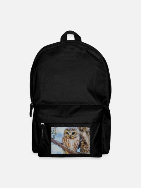 Forest Owl Portrait Watercolor - Backpack - black