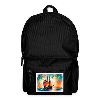 Rotes Segelschiff im Sonnenuntergang - Rucksack - Schwarz - Vorne