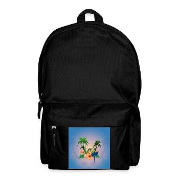 Tropisches Design mit Palmen und Papagei. - Rucksack - Schwarz - Vorne