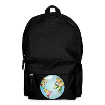 hellblaue Weltkugel mit Kontinente aus Blumen - Rucksack - Schwarz - Vorne