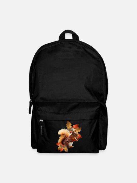 Eichhörnchen motiv mit Eichenblättern, Herbst frau - Rucksack - Schwarz