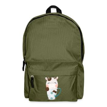 Cute cow looks out of a mug with stars - Backpack - olive green - Front