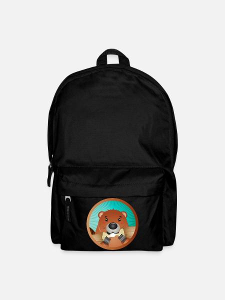 niedliches Nagetier Patch - Biber knabbert am Holz - Rucksack - Schwarz