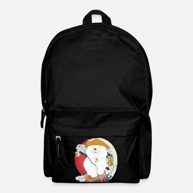 Samurai Katze sitzt auf dem Holz - Rucksack - Schwarz