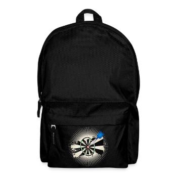 strahlende Dartscheibe mit blauen Dartpfeil - Rucksack - Schwarz - Vorne