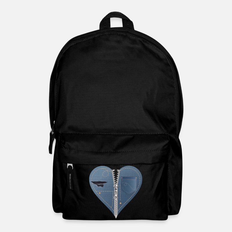 hellblaues Herz im Jeans Look mit Reißverschluss - Rucksack - Schwarz