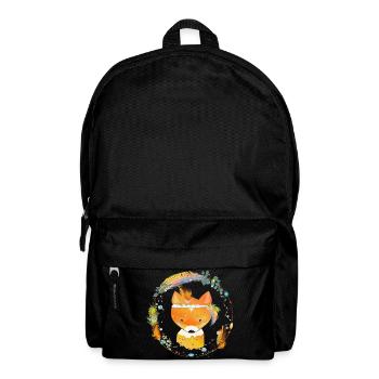 small fox with feather decoration in ethno frame - Backpack - black - Front