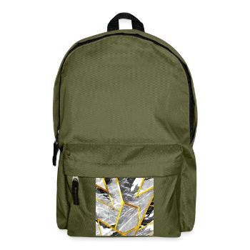 Marble Black and White Gold Texture - Backpack - olive green - Front