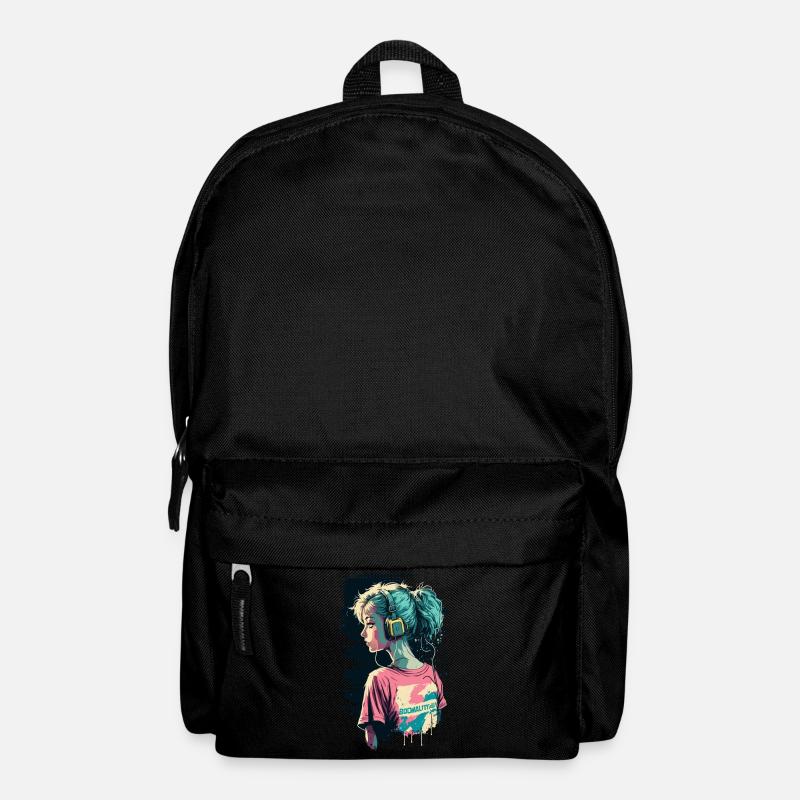 Fille des années 80 avec des écouteurs - Sac à dos - noir