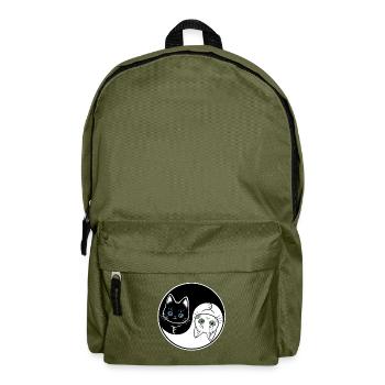 Cute black & white Yin Yang cat - Backpack - olive green - Front