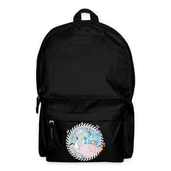 Flamingo mit Baby und Baby Utensilien in Blau - Rucksack - Schwarz - Vorne