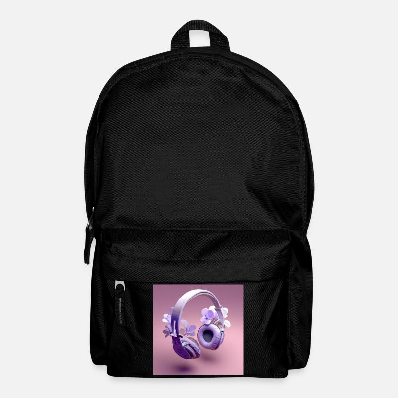casque audio violet avec des fleurs - Sac à dos - noir