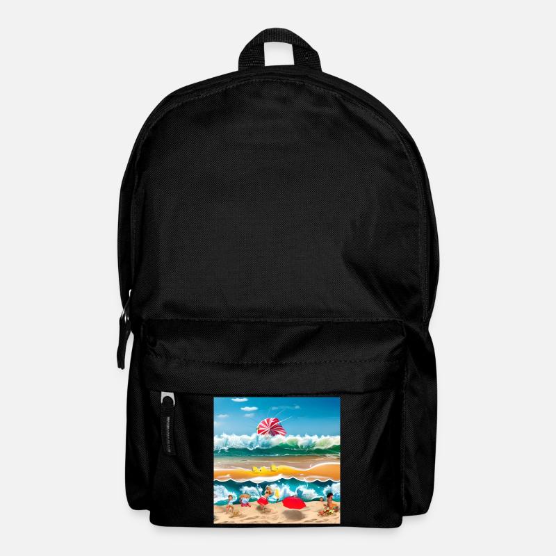 children playing at sea side - Backpack - black