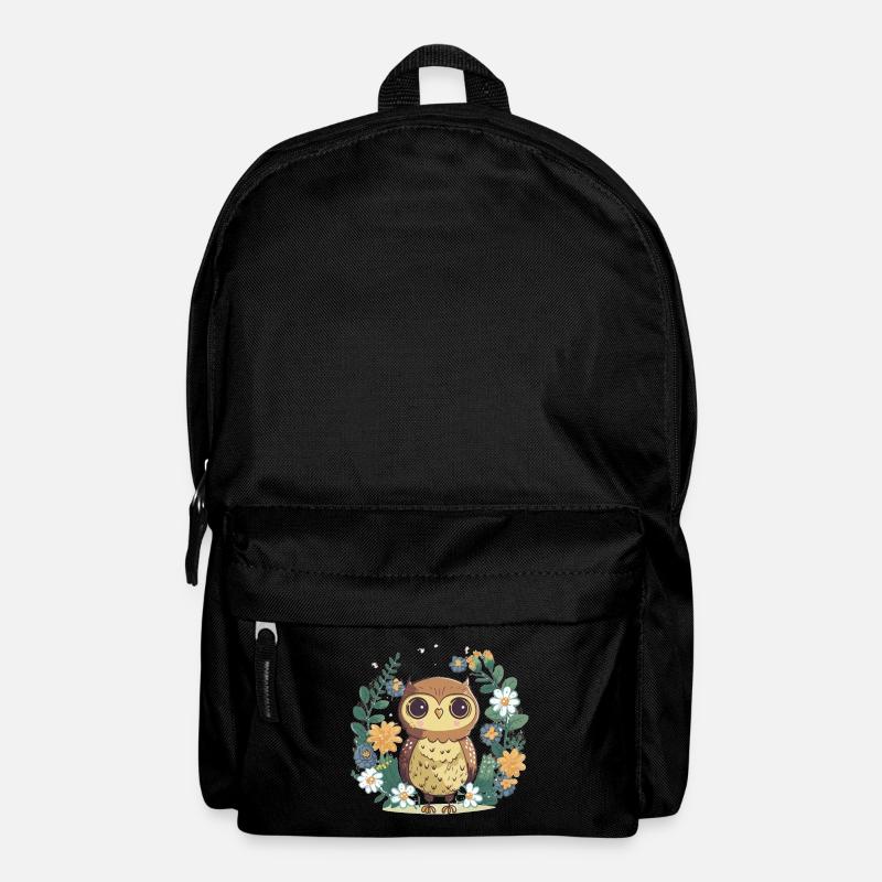 Hibou mignon dans la forêt de fleurs 8 - Sac à dos - noir