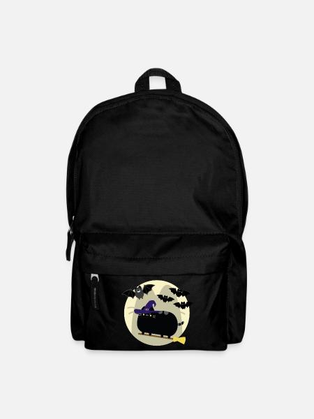 Katzen Hexe und Fledermäuse im Vollmond Halloween - Rucksack - Schwarz